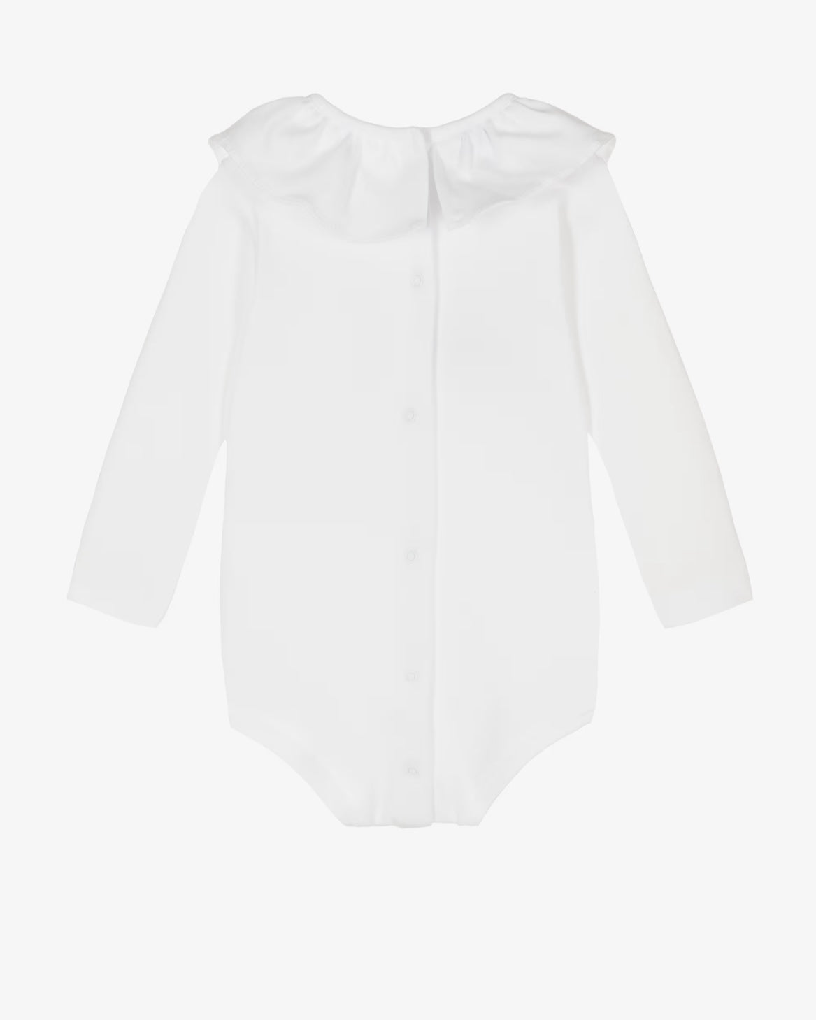 White bodysuit with ruffle collar
