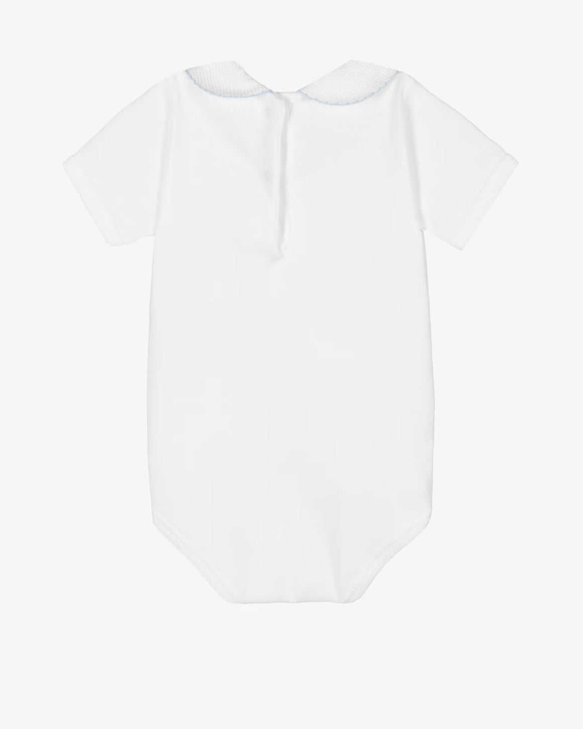 Bodysuit with textured blue trim collar