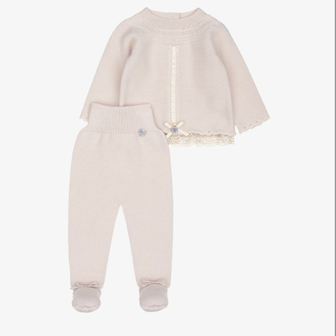 Light pink/beige babygrow set + bonnet