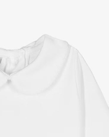 White bodysuit with white trim collar