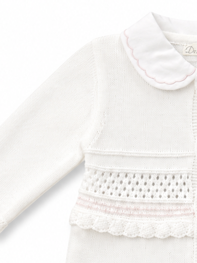 White girls babygrow with pink trim collar