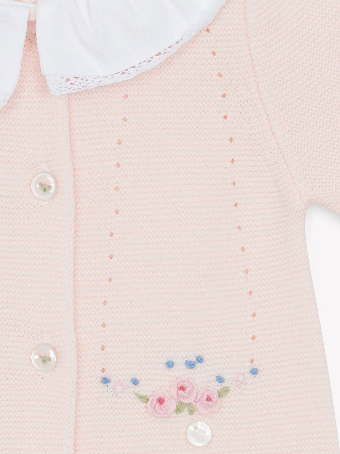 Floral pink babygrow with lace collar