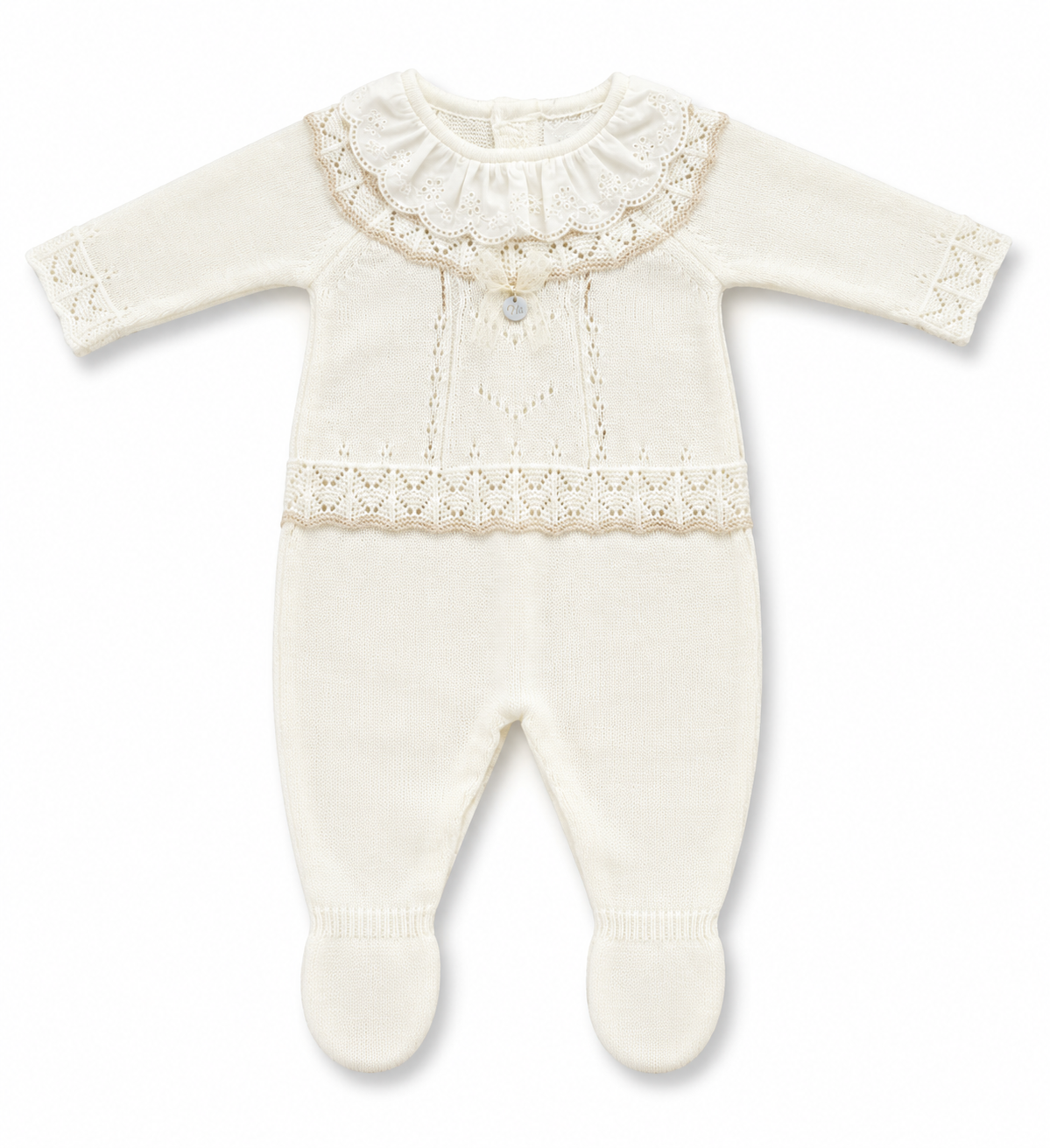 Ivory girls babygrow with ruffle collar