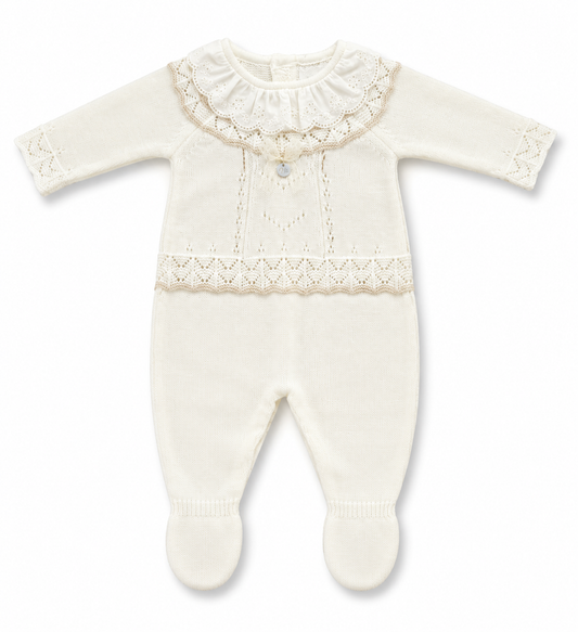 Ivory girls babygrow with ruffle collar