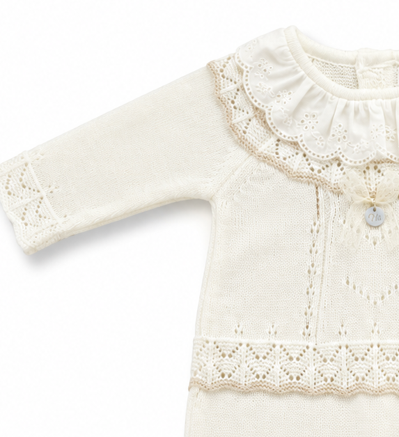 Ivory girls babygrow with ruffle collar