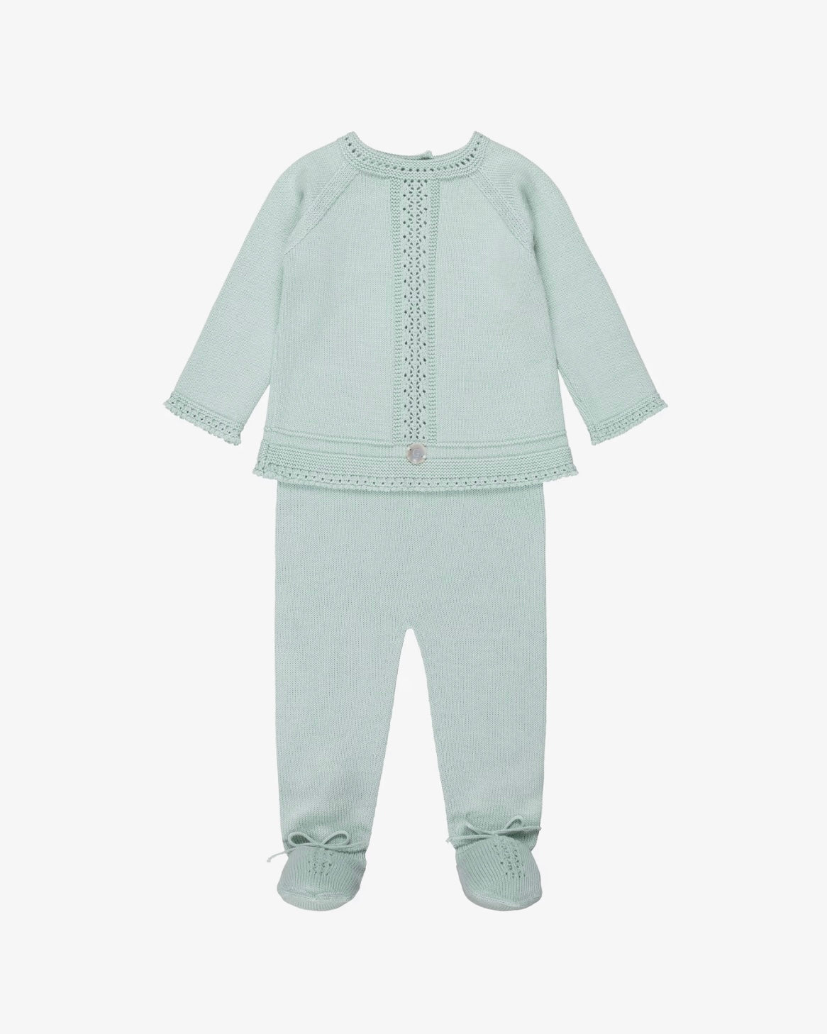 Pale sage green babygrow + bonnet