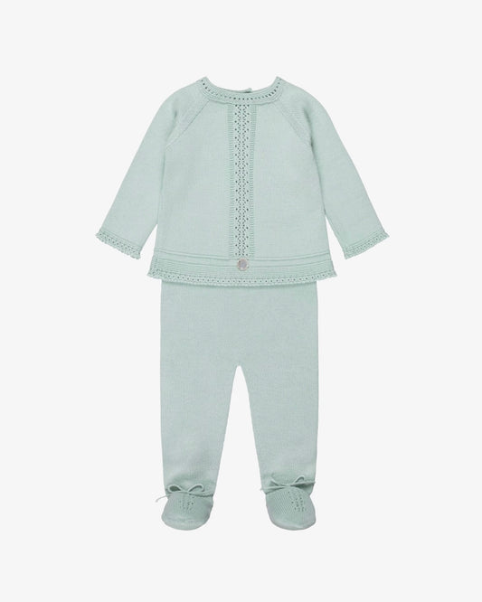 Pale sage green babygrow + bonnet