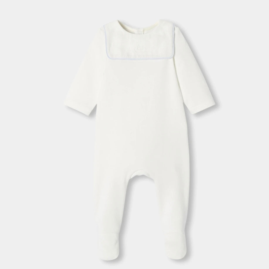 Cotton babygrow with blue trim collar