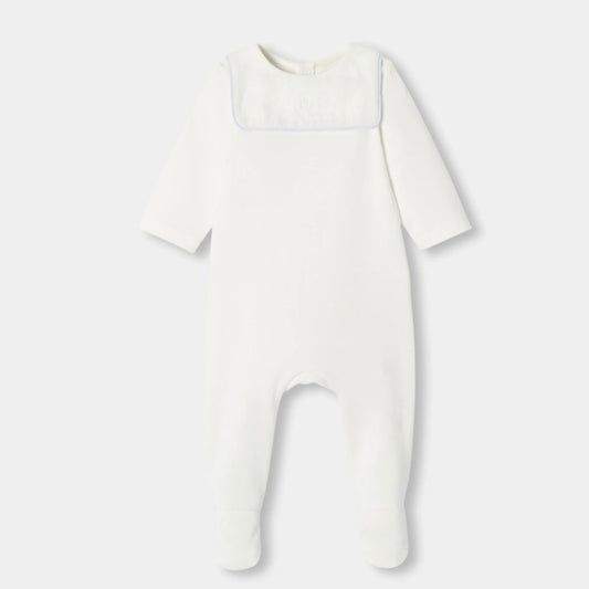 Cotton babygrow with blue trim collar