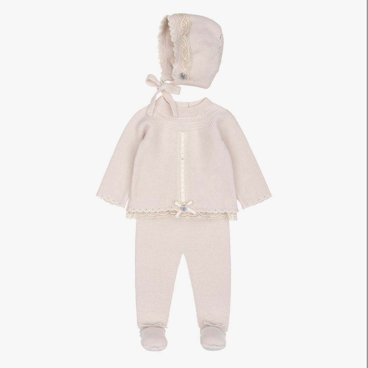 Light pink/beige babygrow set + bonnet