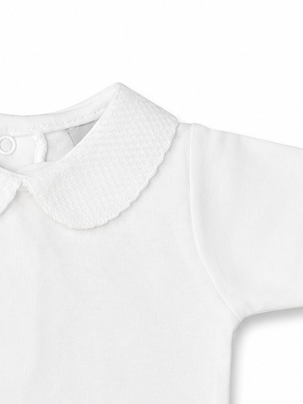 Bodysuit with textured white trim collar