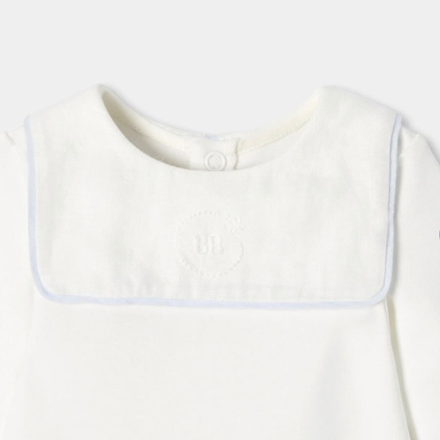 Cotton babygrow with blue trim collar