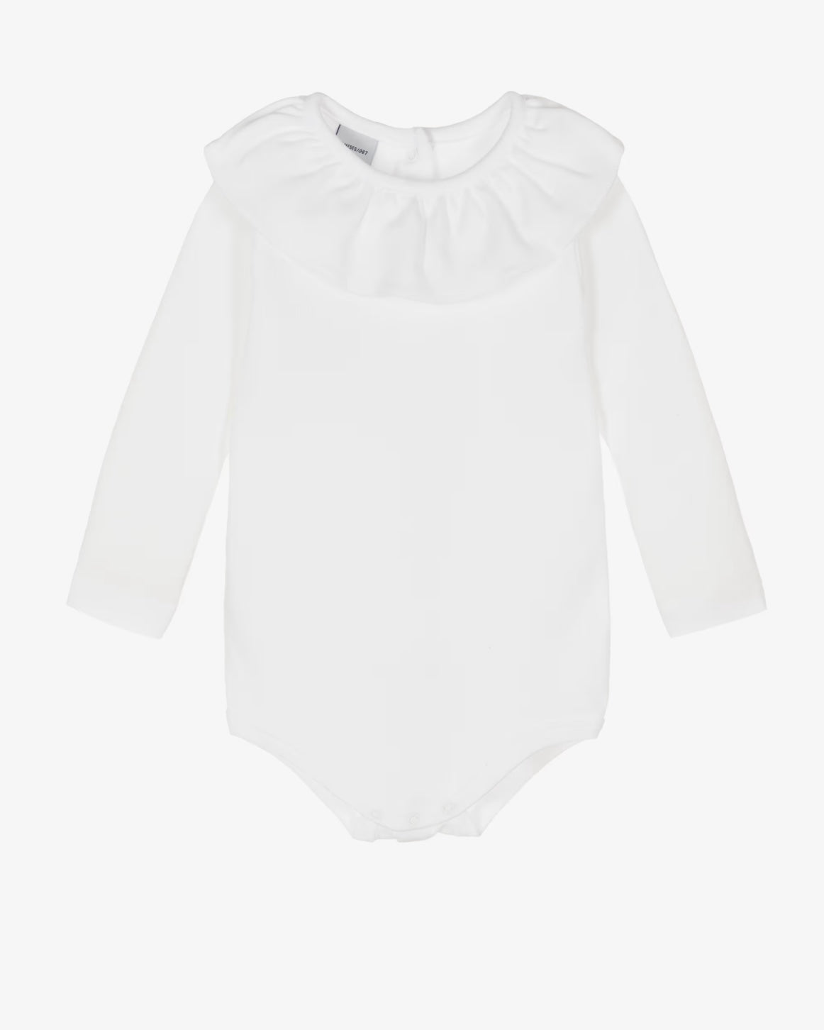 White bodysuit with ruffle collar
