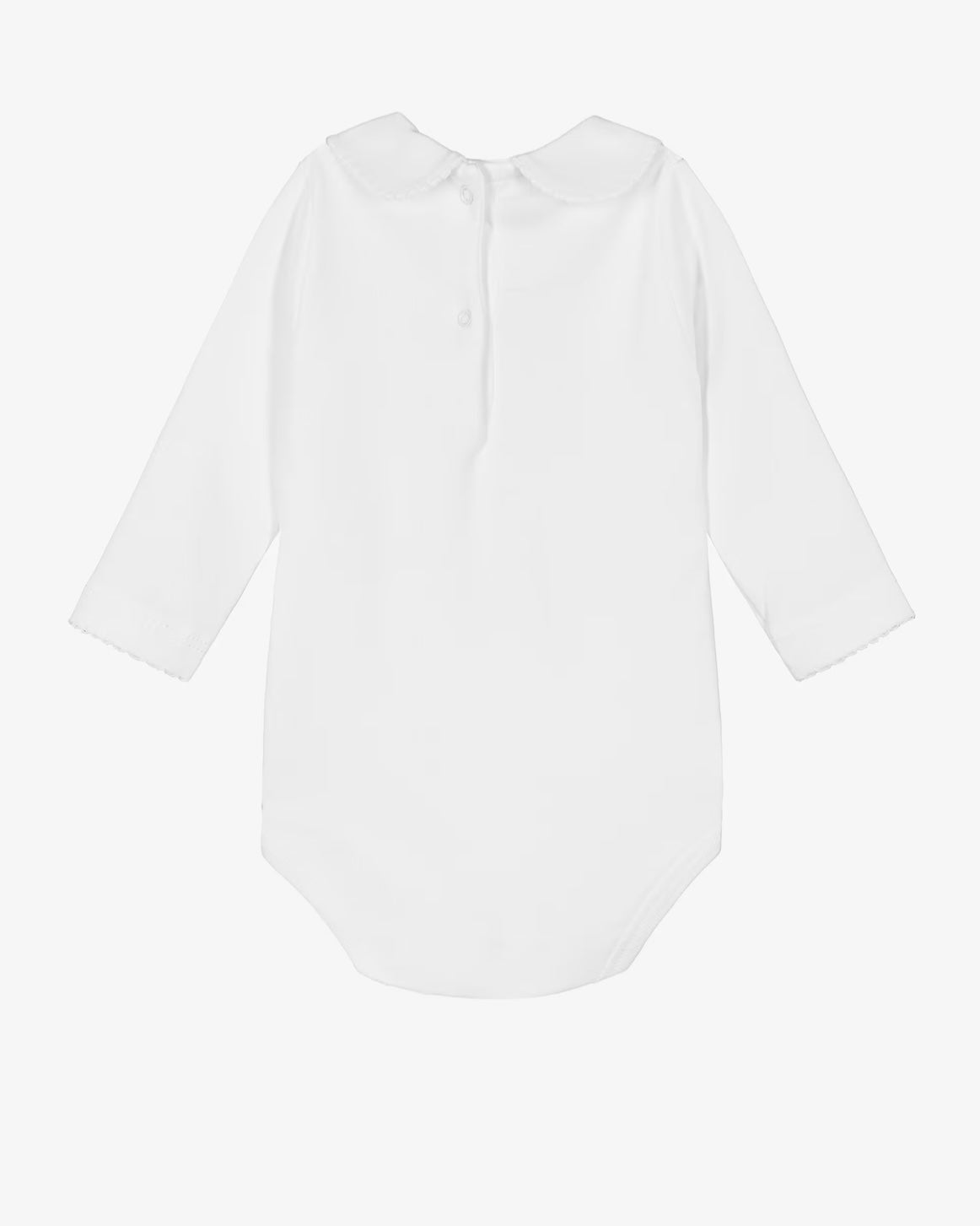 White bodysuit with white trim collar