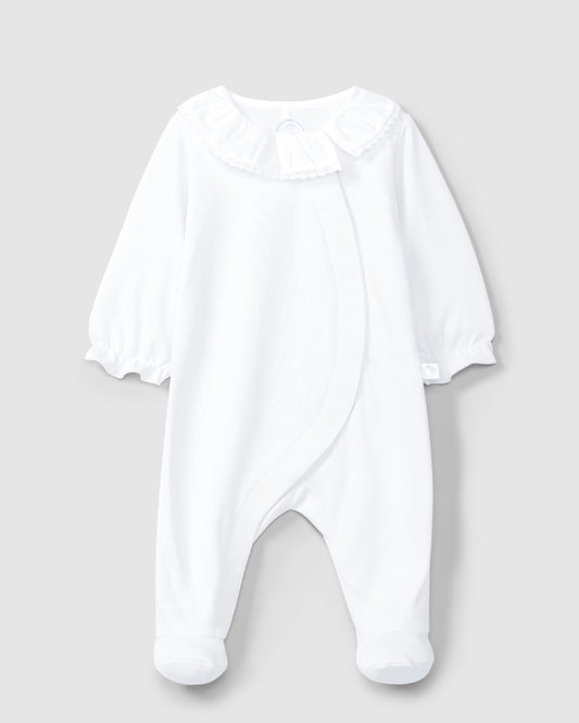 White babygrow with ruffled lace collar