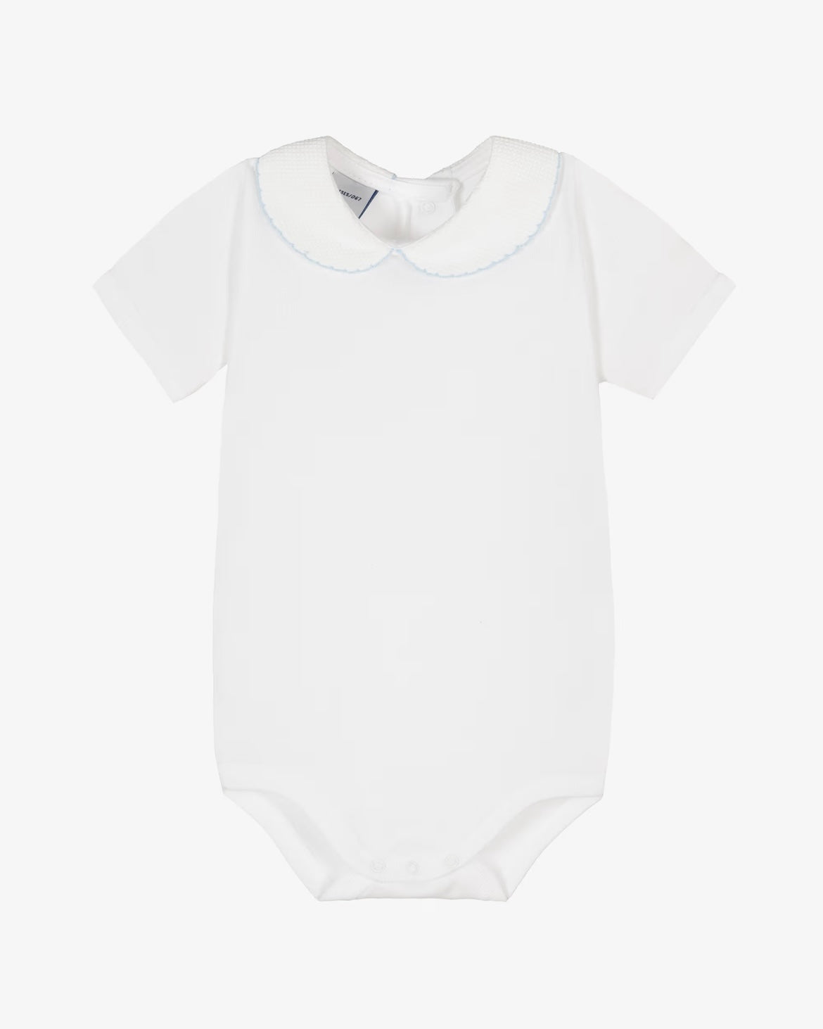 Bodysuit with textured blue trim collar