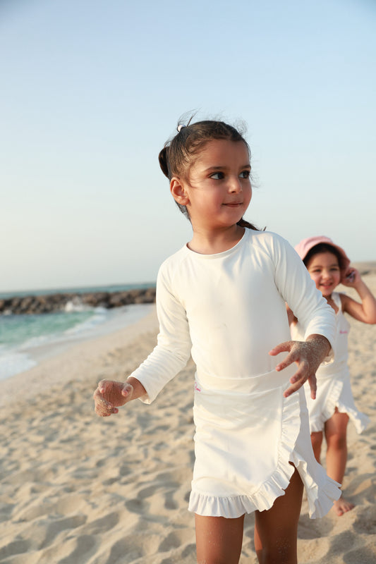 Long-Sleeve Swimsuit -  Cream