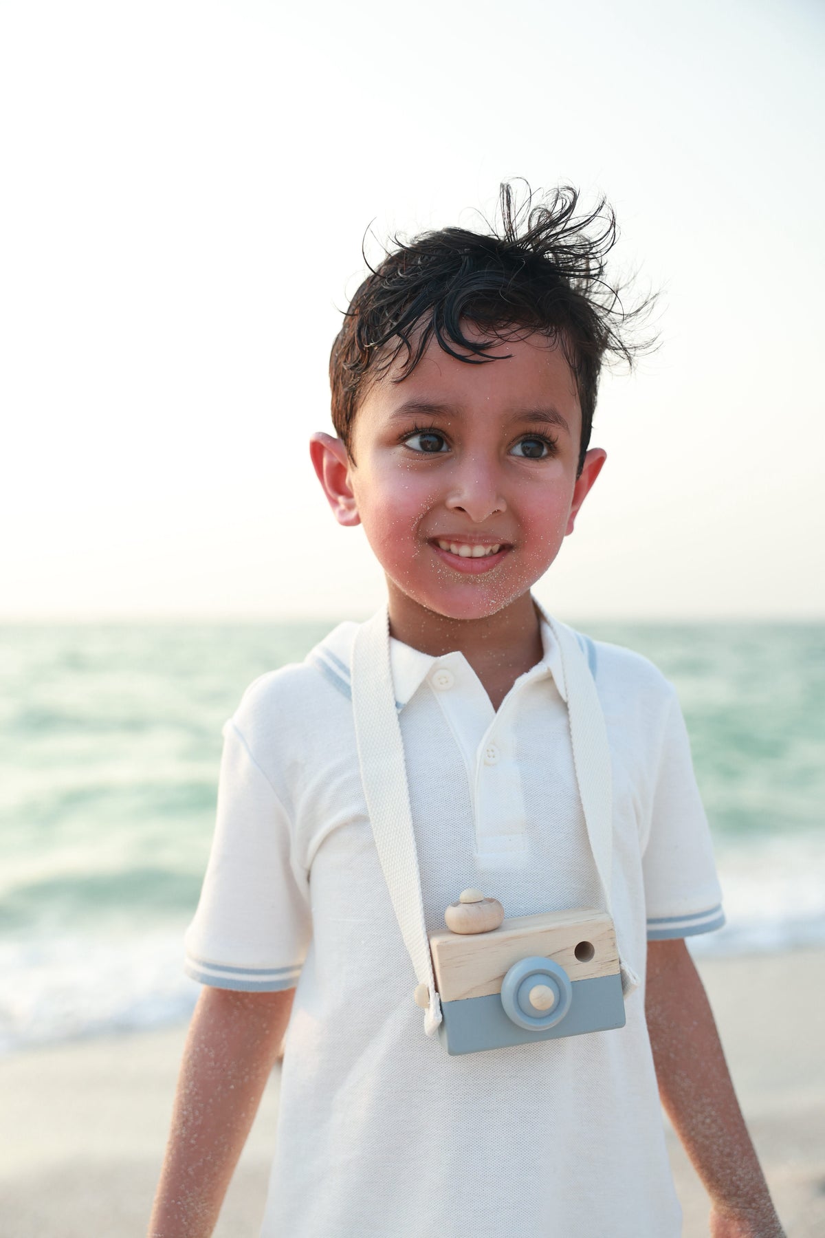 Cream Polo T-shirt with blue trim