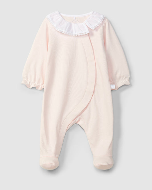 Pink babygrow with ruffled lace collar