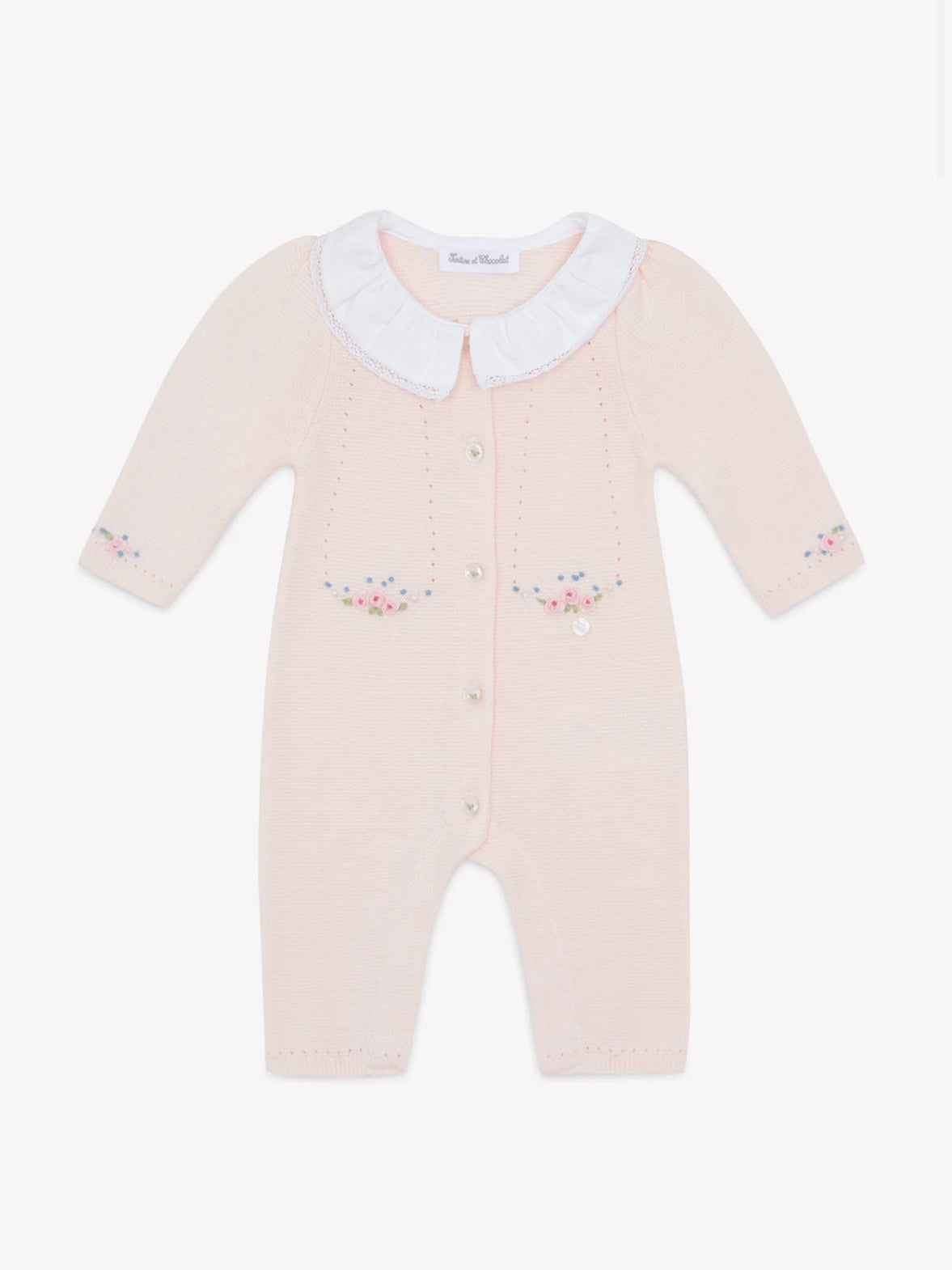 Floral pink babygrow with lace collar