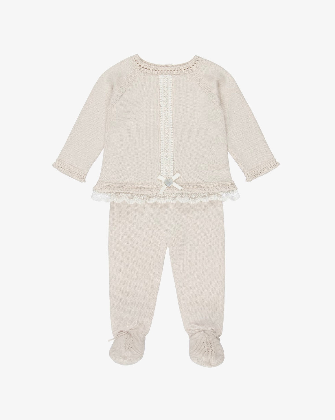 Beige babygrow set with lace trims