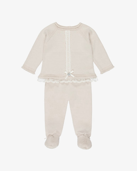 Beige babygrow set with lace trims