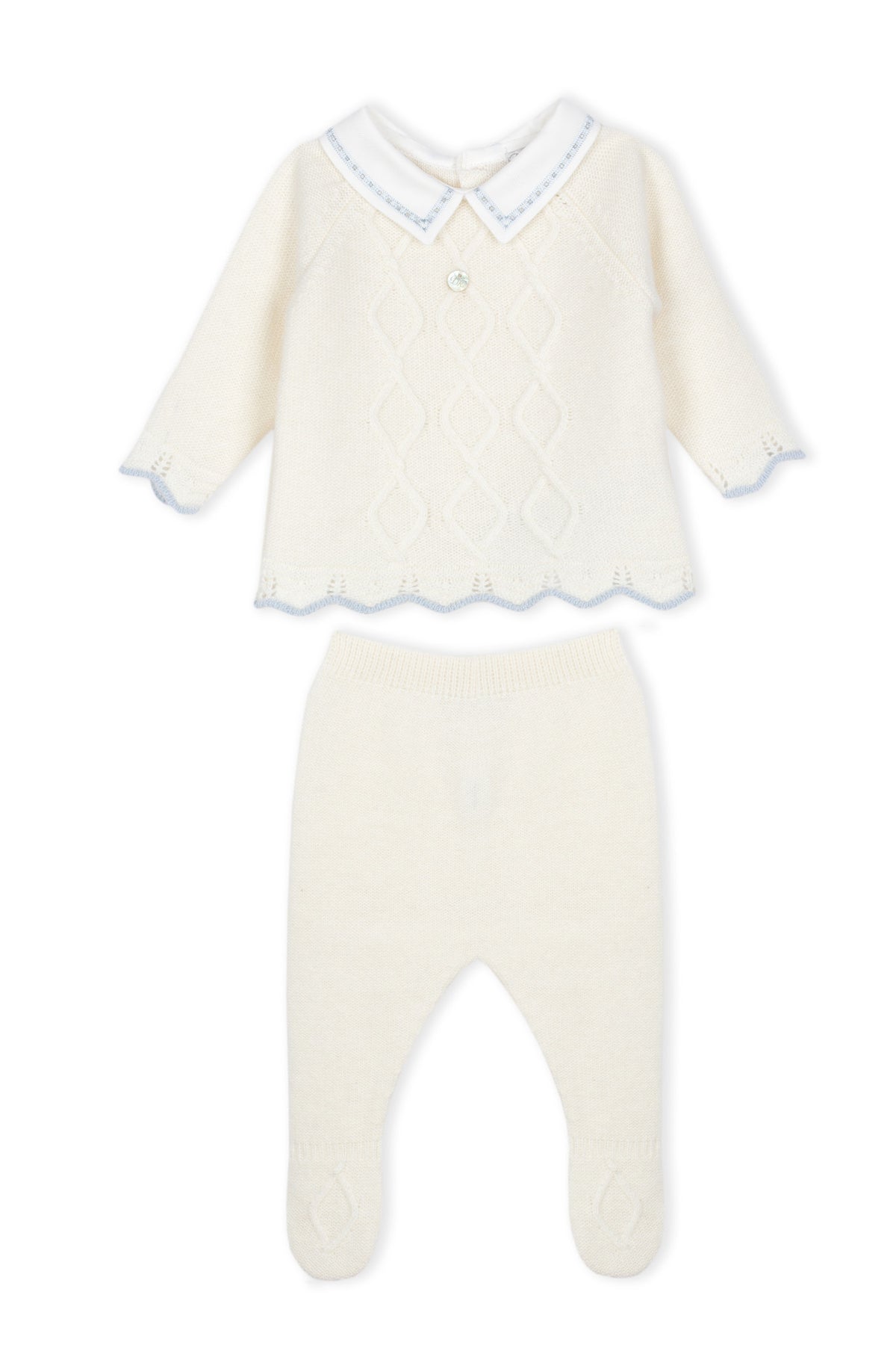 Ivory Babygrow Set with blue trim
