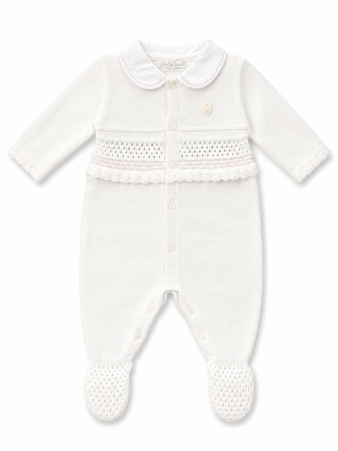White girls babygrow with pink trim collar