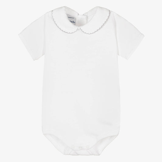 Bodysuit with textured grey trim collar