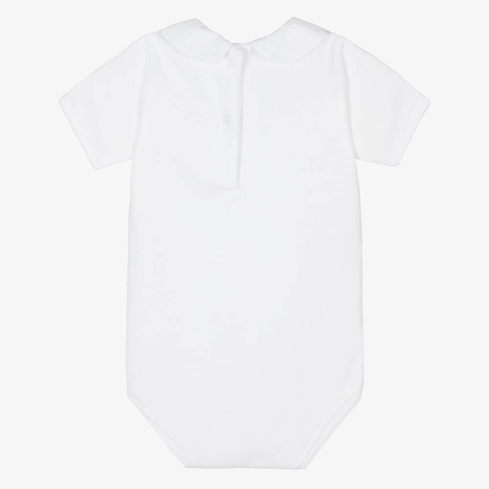 Bodysuit with textured white trim collar