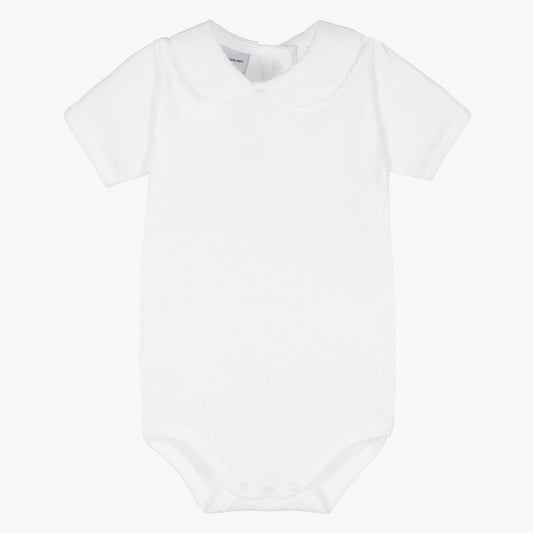 Bodysuit with textured white trim collar